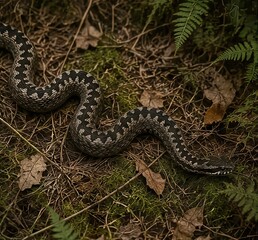 Fototapeta premium a viper crawls along a forest path