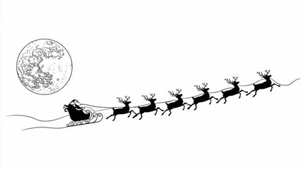 Santa claus rides through night sky with reindeer under full moon © Muhammad