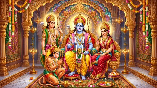 Hindu god rama sita laxmana hanuman darshan ram navami festival celebration wallpaper hd