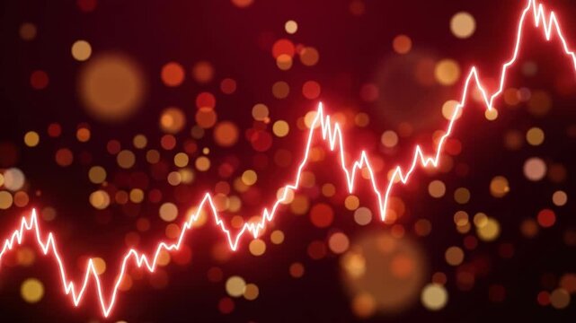 Abstract glowing red line graph with bokeh lights background