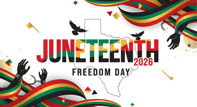 Juneteenth Freedom Day Celebration Typography with Birds and Ribbons