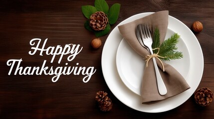 Obraz premium Thanksgiving Table Setting with Pinecone Decor