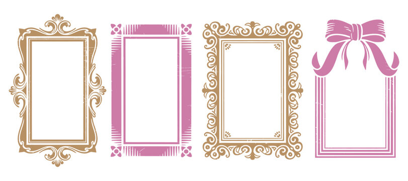 Ornate Picture Frames And Ribbon Frame Vector Illustration
