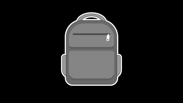 Seamless looping animation of a bouncing black backpack with school and work bags for back to school concepts. Flat style sticker design element isolated on transparent alpha channel
