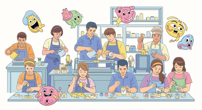 Group of young chefs cooking in a professional kitchen