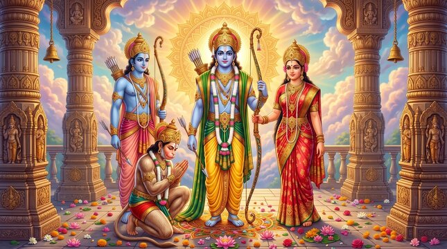 Hindu god rama sita laxmana hanuman darshan ram navami festival celebration wallpaper hd