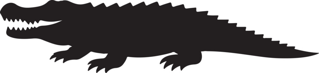 Obraz premium Alligator silhouette icon vector. Reptile wildlife symbol, isolated black shape for design use.