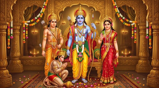 Hindu god rama sita laxmana hanuman darshan ram navami festival celebration wallpaper hd