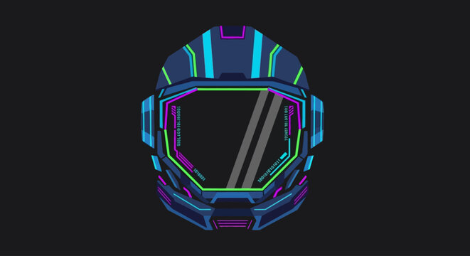 Futuristic neon helmet graphic illustration for tech, gaming or sci-fi themes
