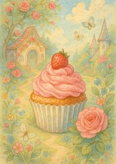 Fototapeta premium Whimsical cupcake fantasy landscape