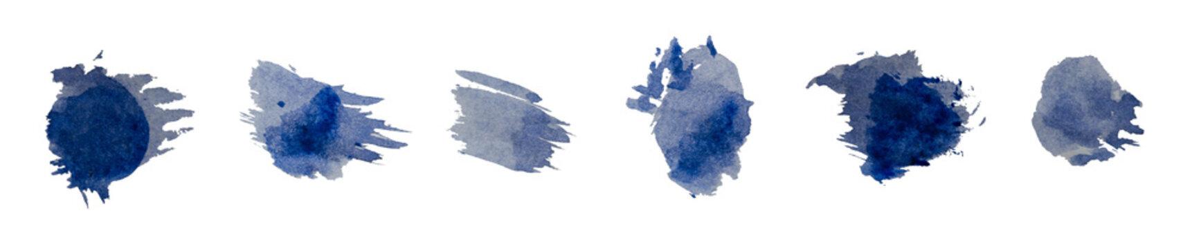 Set Abstract blue grunge ink blot paint splatter with artistic dirty messy drops and stains vector illustration