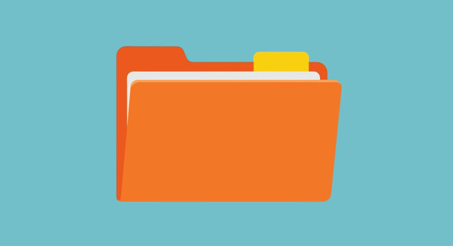 Orange folder icon with yellow tab on light blue background vector illustration