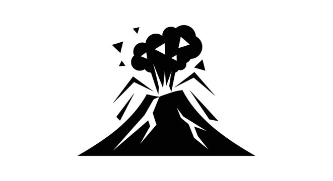 Minimalist black and white volcano eruption icon.