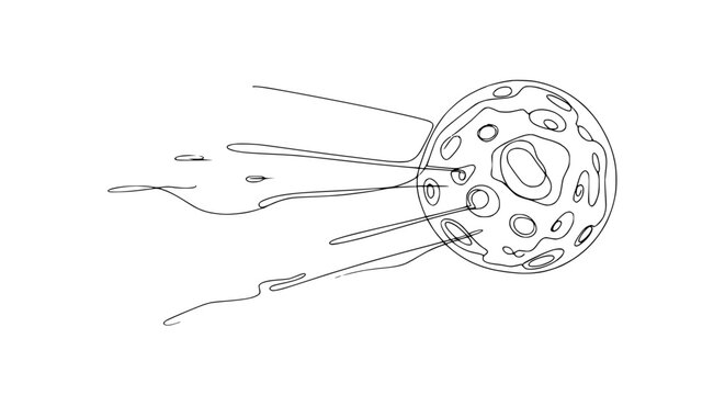 Abstract drawing of a celestial body with trailing elements, minimalist style.