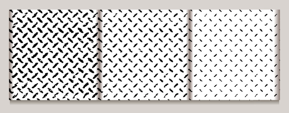 Seamless pattern set of relief metallic surface. Grunge dashed texture with oval speckles, spots from subtle to distinct. Simplified trace design element on transparent background