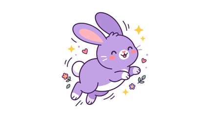 Obraz premium Cute jumping purple cartoon bunny with stars.