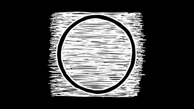 White wiggly hand-drawn circle frame grungy texture background element on alpha 2