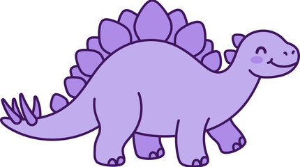 Cute purple stegosaurus character walking on white background. © jas