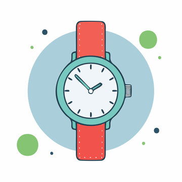 Hand-drawn illustration of a wristwatch with a red strap