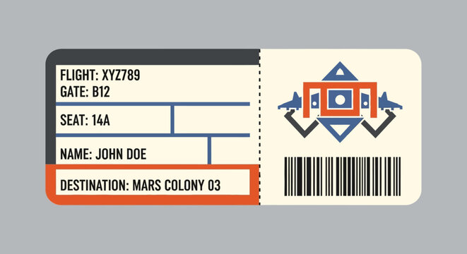 sci-fi airline boarding pass with futuristic logo and barcode