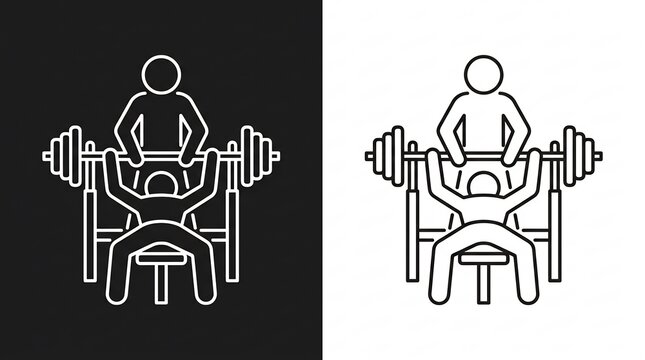Bench press weightlifting icon with gym spotter