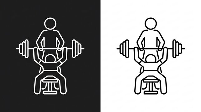 Bench press exercise icon with spotter in outline style