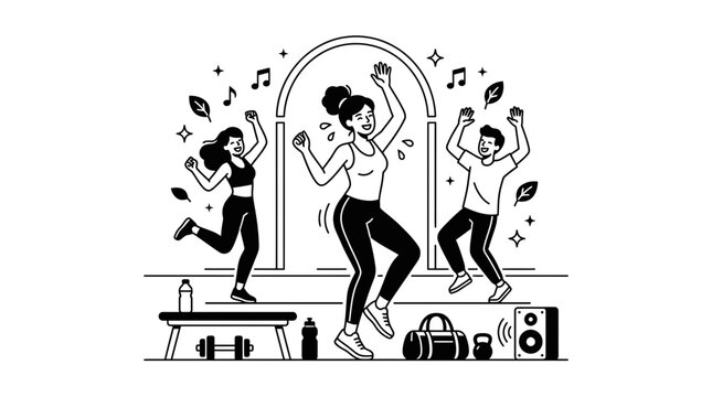 Group of people enjoying a rhythmic dance fitness class.