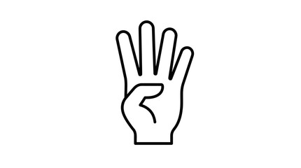 Fototapeta premium Hand showing four fingers linear icon.