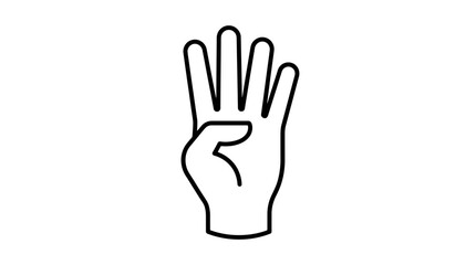 Fototapeta premium Hand showing four fingers gesture line icon.