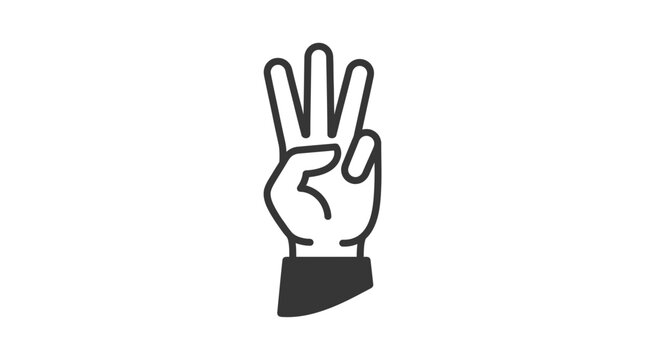 Hand showing three fingers up gesture icon.