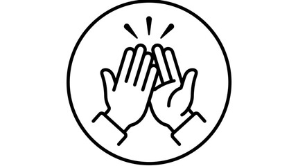 Obraz premium High five hand gesture line art icon in circle.