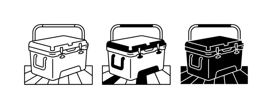 Cooler Box Icons, Portable Ice Chest Vector Set, Outdoor Beverage Container Graphics