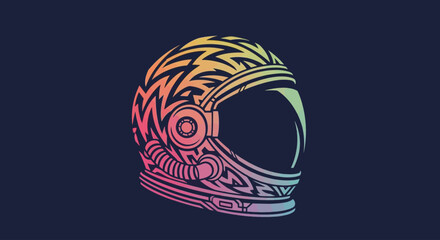 Tribal patterned astronaut helmet vector illustration with rainbow gradient © wawa