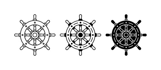 Nautical Ship Wheel Icons, Marine Helm Vector Set, Vintage Steering Wheel Graphics © Farzana