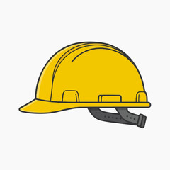 Fototapeta premium A yellow hard hat with a gray chin strap on a white background