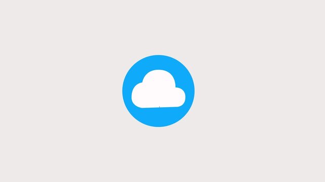 Cloud upload icon with upward arrow animation on white background. Cloud upload icon progressing with data transfer. Minimalist cloud computing symbol for data storage and uploading element concept
