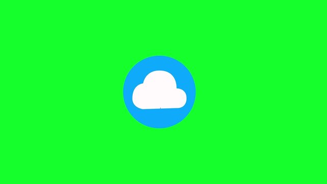 Cloud upload icon with upward arrow animation on green background. Cloud upload icon progressing with data transfer. Minimalist cloud computing symbol for data storage and uploading element concept