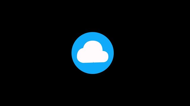 Cloud upload icon with upward arrow animation on black background. Cloud upload icon progressing with data transfer. Minimalist cloud computing symbol for data storage and uploading element concept