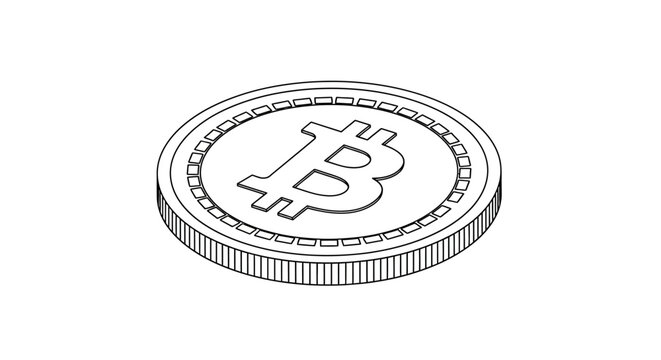 Black and White Vector Illustration of a Bitcoin Coin