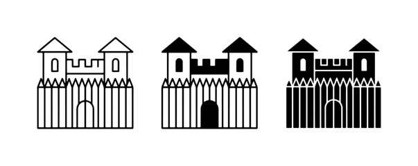 Castle Icons, Fortress Symbols, Medieval Fortifications, Set of 3 Vector Graphics © Samiya