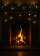 Obraz premium Cozy fireplace with festive decor.