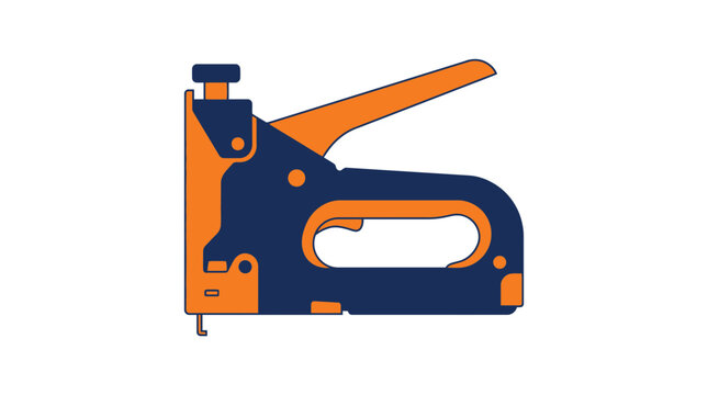 Manual heavy duty staple gun illustration in orange and blue.