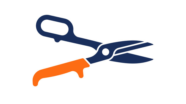 Metal shears tin snips tool with blue and orange handles.
