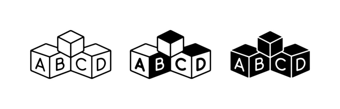 Alphabet Blocks, ABC, ABCD, Learning Toys, Education, Kids, Preschool, Simple Icons, Vector Set