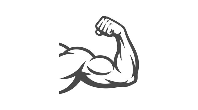 Muscular flexed bicep arm line art illustration.