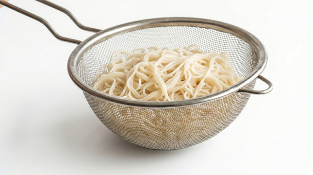 Noodles in a sieve