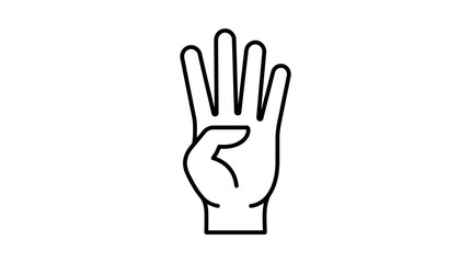 Fototapeta premium Outlined hand showing four fingers counting gesture icon.