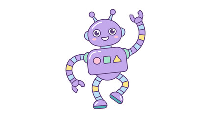 Obraz premium Purple waving robot with geometric chest symbols.