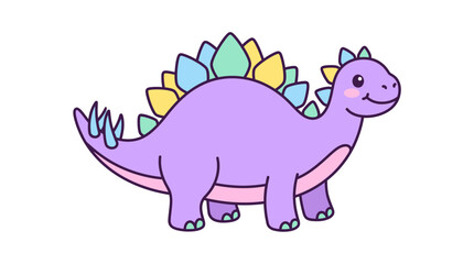 Purple stegosaurus dinosaur with colorful back plates illustration. © Ahda