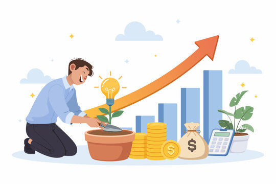 Person planting idea seed for creative startup business growth concept